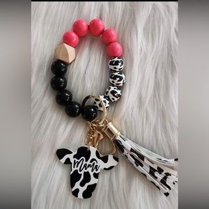 Western keychains - cow print wristlet keychains